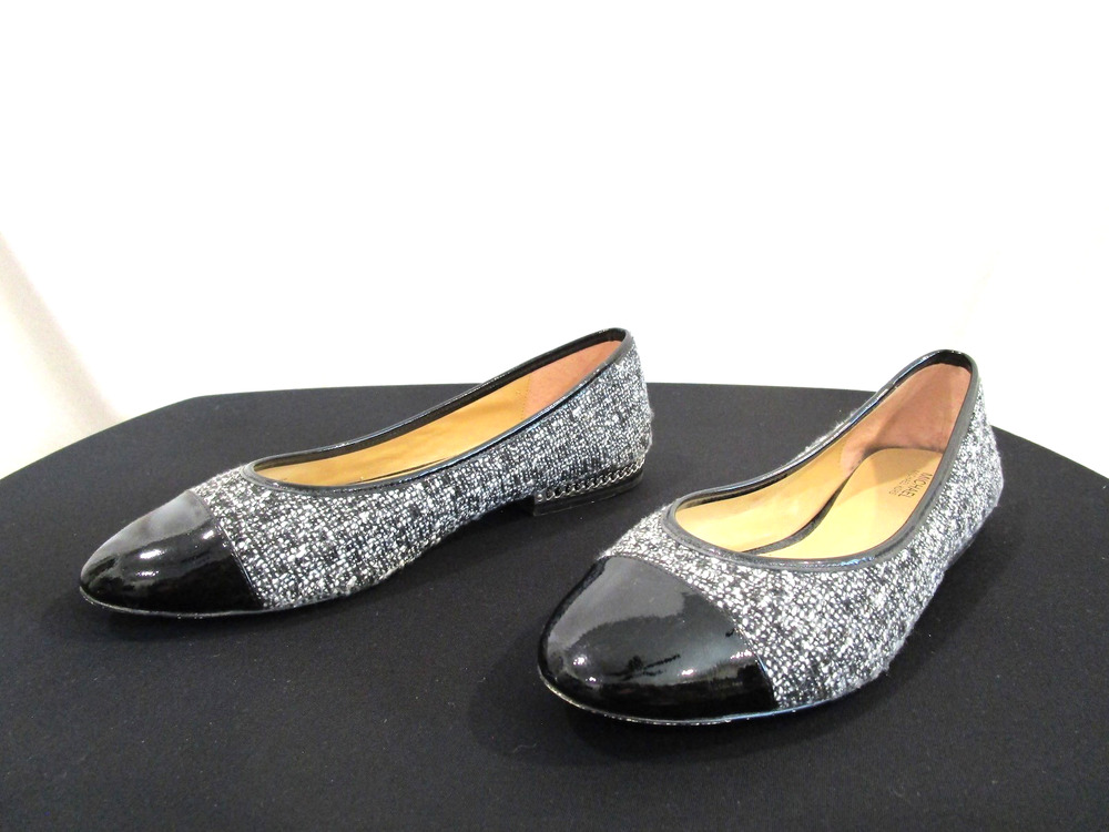 Michael Kors Sabrina Black/White Tweed, Patent Cap Toe Flats Women 9M